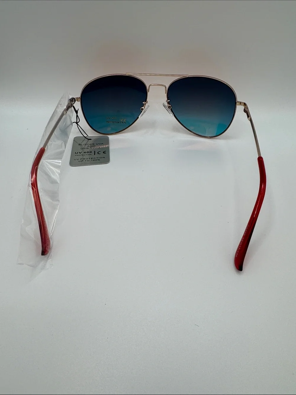 Red Gradient Aviator Sunglasses with Gold Frame